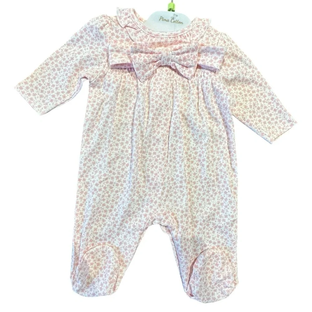 Little Me NWT Pink Floral Footie Romper & Headband Size 3 months